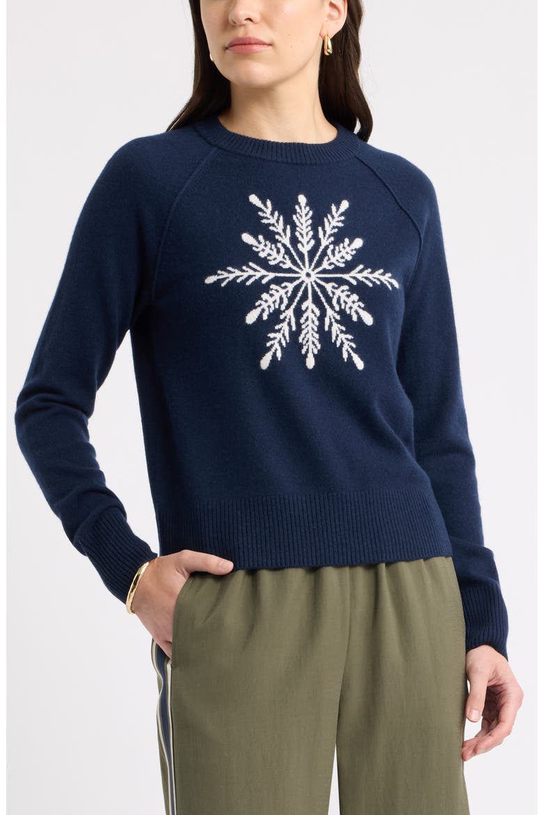 Snowflake Intarsia Wool & Cashmere Sweater, Main, color, NAVY- IVORY SNOWFLAKE