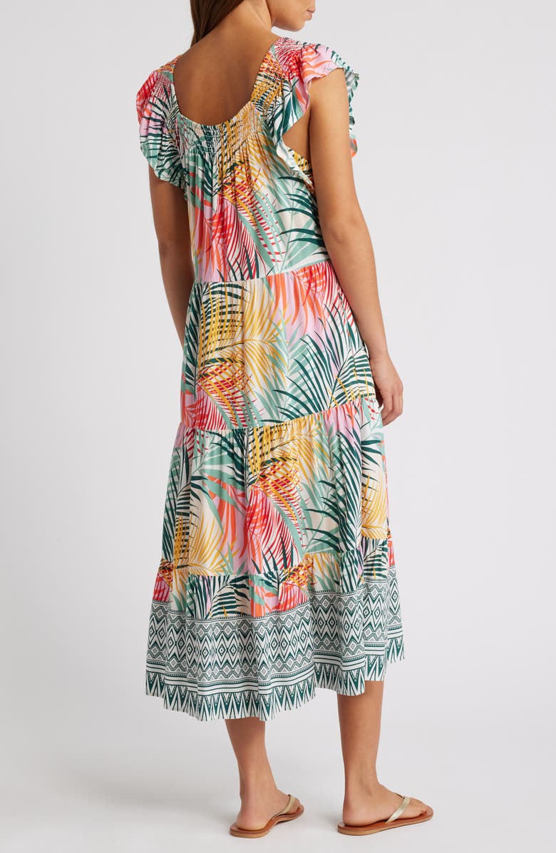 beachlunchlounge Eloise Flutter Sleeve Smocked Detail Sundress, Alternate, color, Green Heron