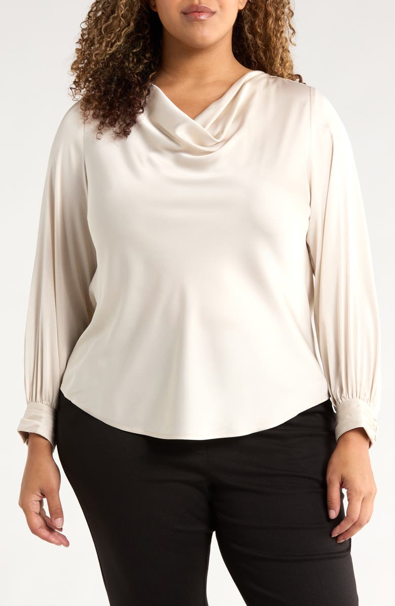Anne Klein Drape Neck Top, Main, color, Soft Birch