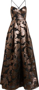Eliza J Metallic Floral Jacquard Ballgown