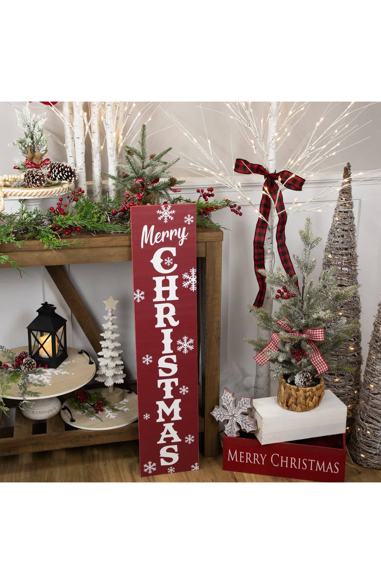 Northlight 36" Red and White "Merry Christmas" and Snowflake Porch Board Sign Decoration, Alternate, color, 