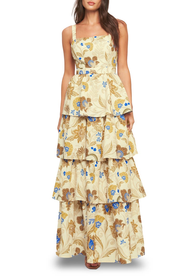 Tiered Ruffle Print Maxi Dress, Main, color, IVORY
