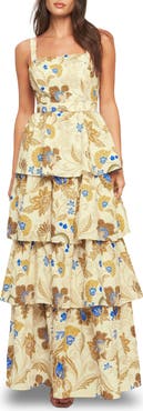 FLYING TOMATO Tiered Ruffle Print Maxi Dress