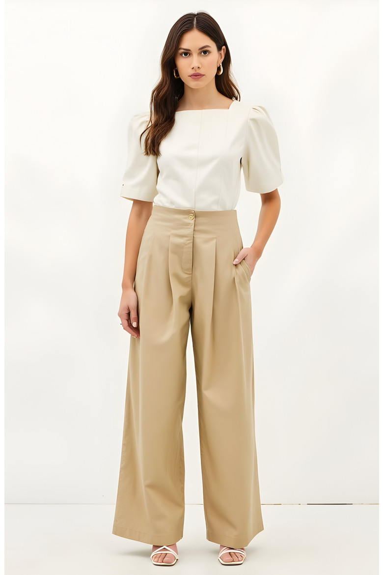 Pleated Wide-Leg Trousers, Alternate, color, Beige