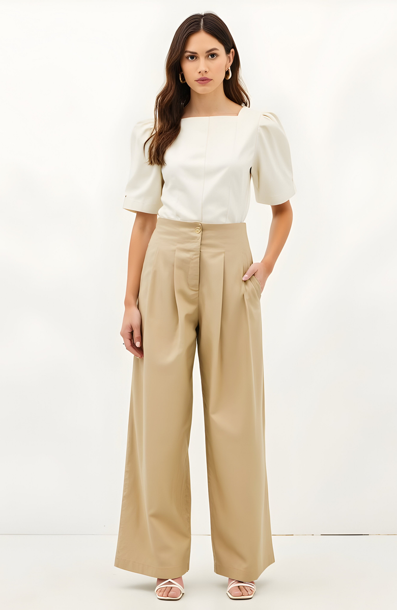 Modenaire Pleated Wide-Leg Trousers, Alternate, color, Beige