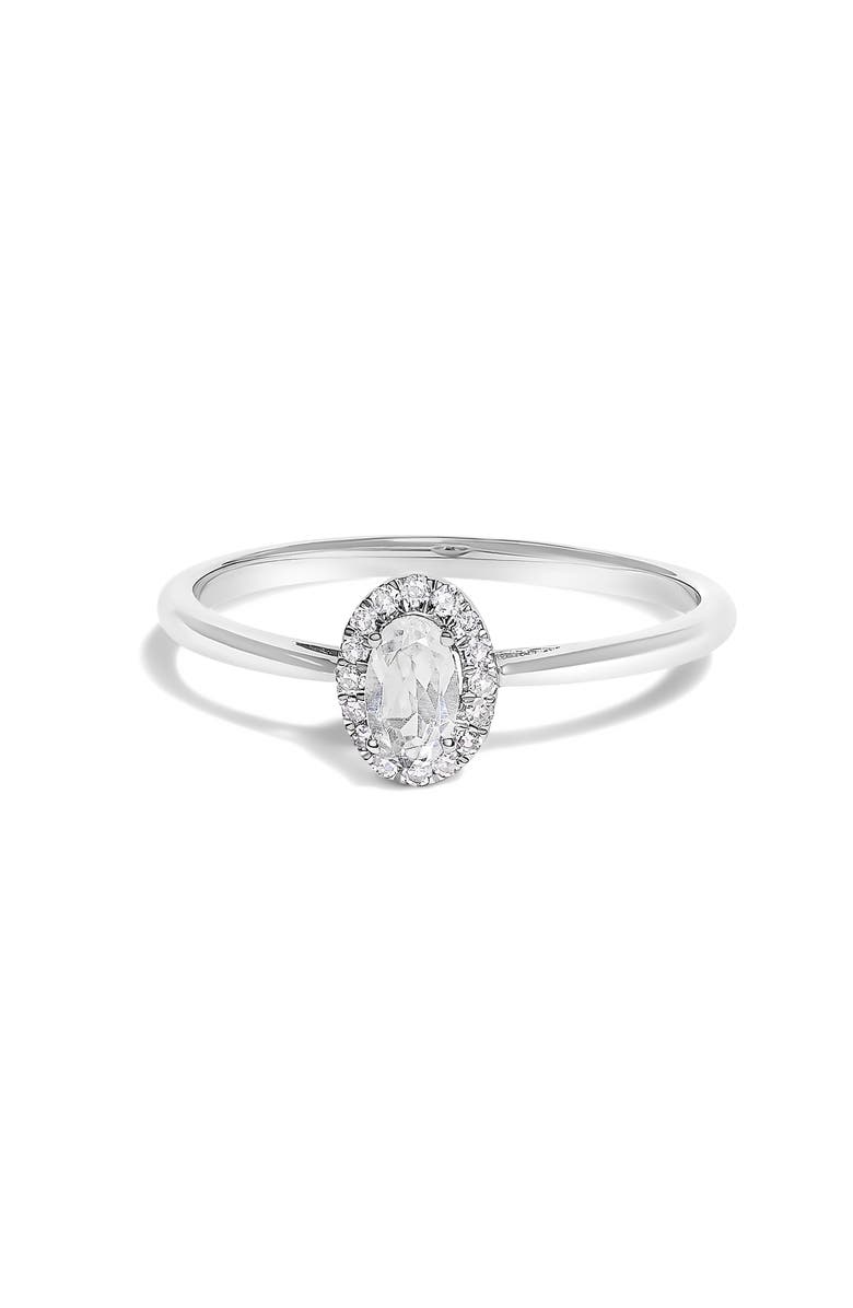 Haus of Brilliance 10K White Gold Oval and Diamond Accent Halo Birthstone Ring, Main, color, White Topaz