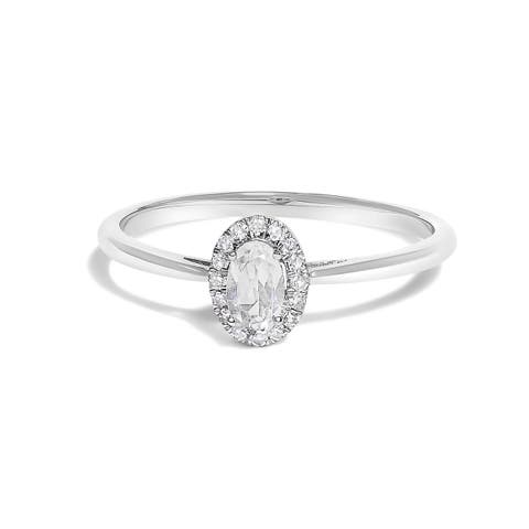 10K White Gold Oval and Diamond Accent Halo Birthstone Ring