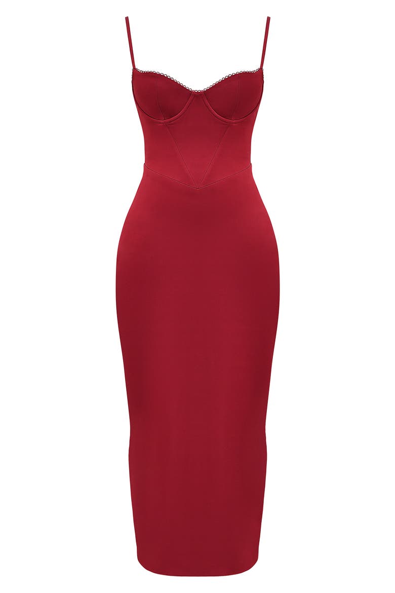 Stefania Underwire Corset Bodice Satin Gown, Alternate, color, BLOOD RED