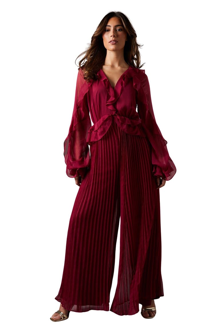 Soft Chiffon Frill Jumpsuit, Main, color, Berry