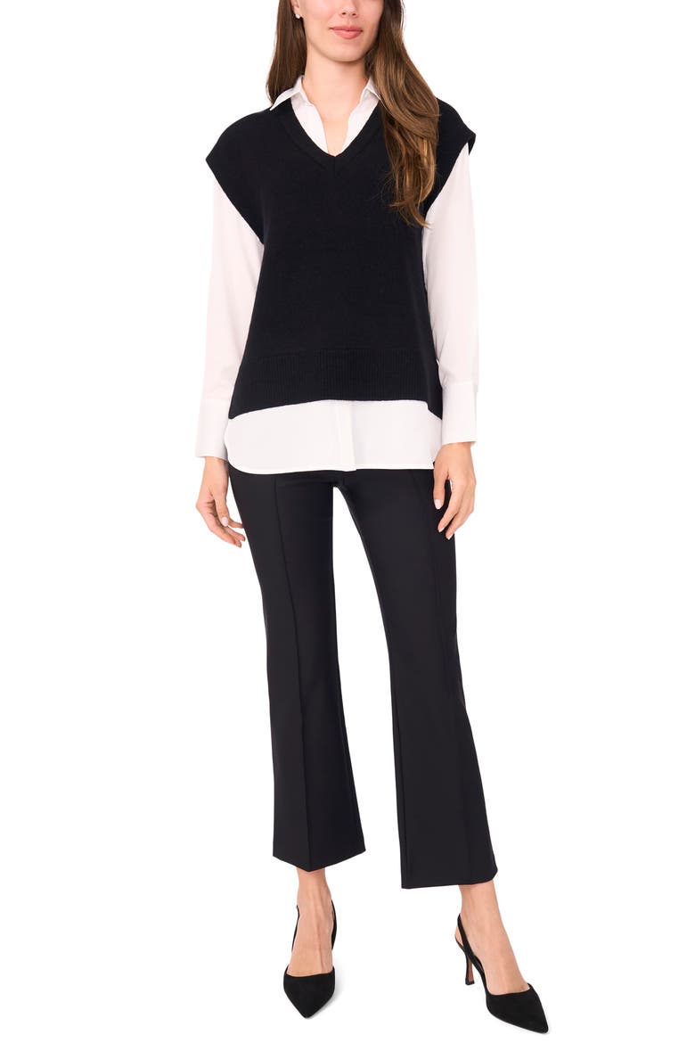 Layered Look Sweater Vest, Alternate, color, RICH BLACK