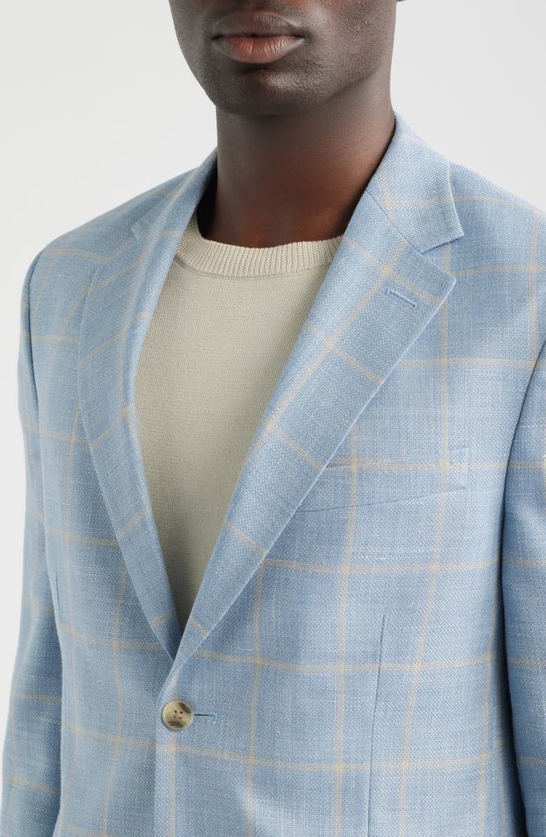 Peter Millar Hyperlight Soft Light Blue Windowpane Check Slub Wool & Silk Blend Sport Coat, Alternate, color, Light Blue