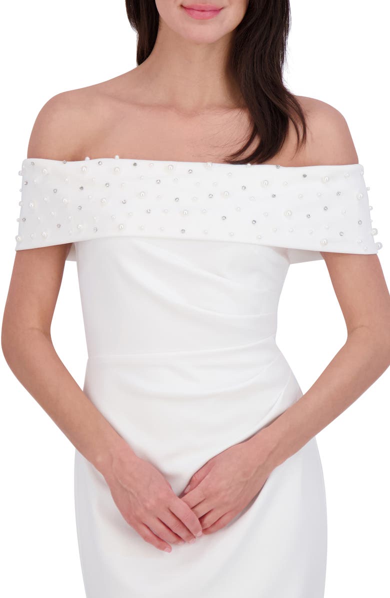 Eliza J Embellished Off the Shoulder Cocktail Midi Dress, Alternate, color, 