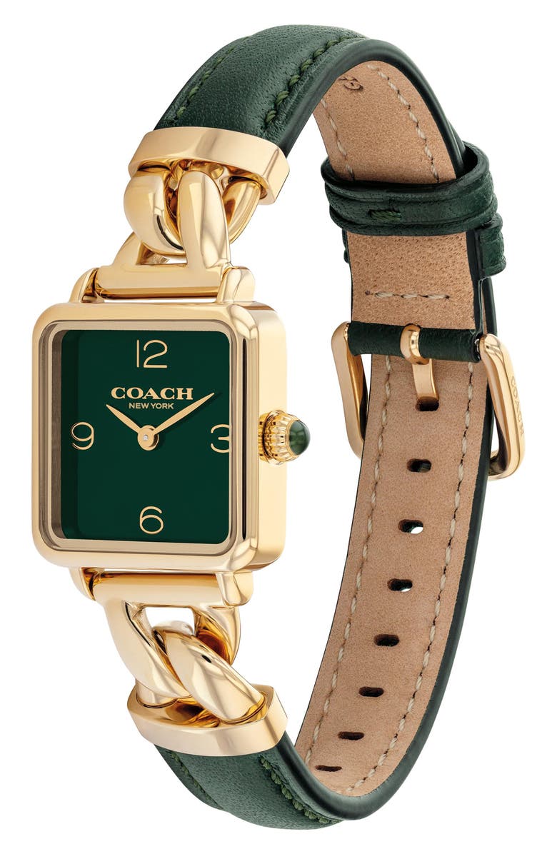 COACH Cass Leather Strap Bracelet Watch, 22mm, Alternate, color, Green