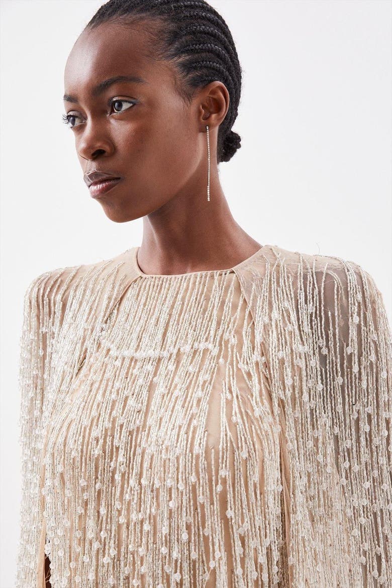 Fringe Cape Mini Dress, Alternate, color, Silver