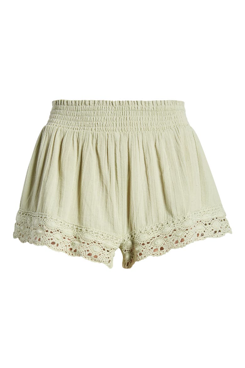 Smocked Waist Lace Hem Cotton Shorts, Alternate, color, LIGHT GREEN