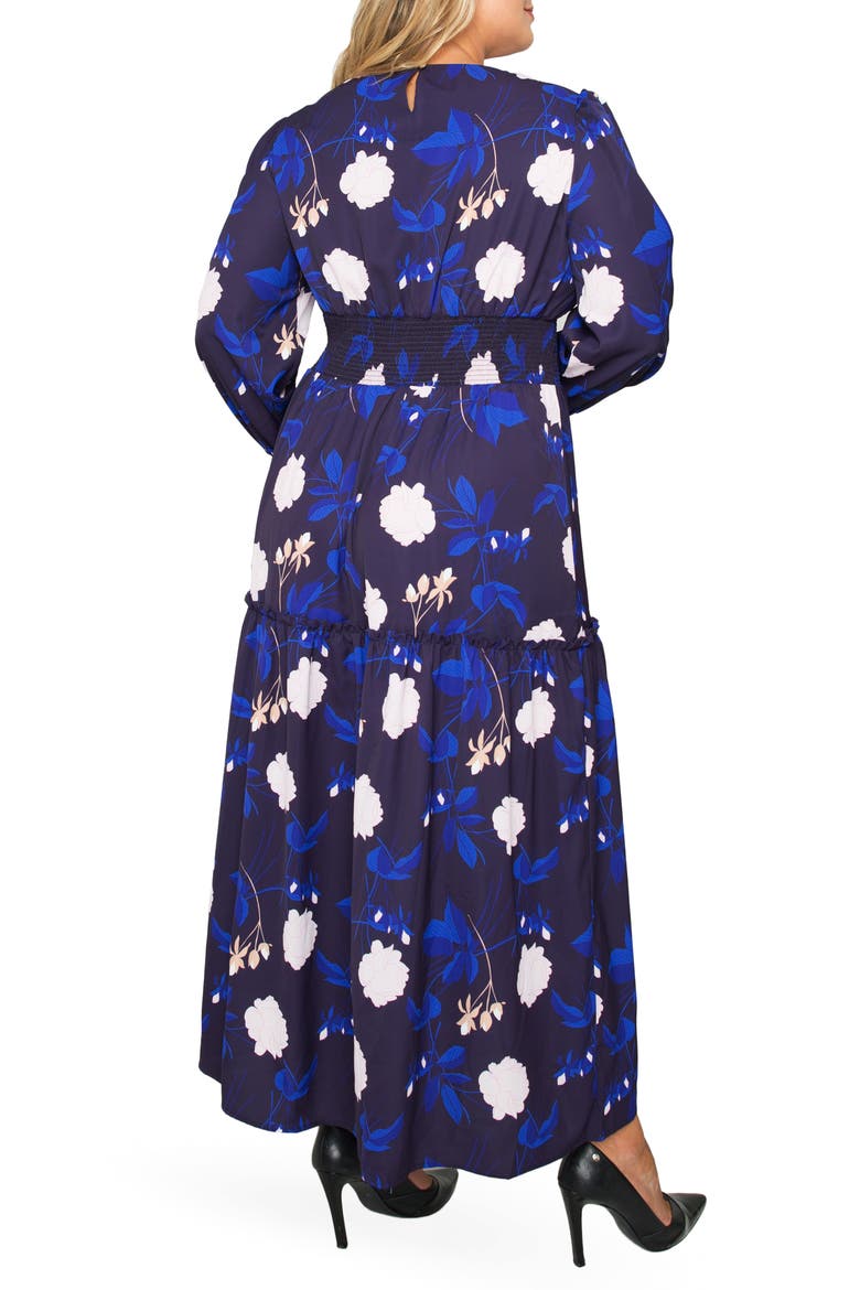 Floral Smock Waist Long Sleeve Georgette Maxi Dress, Alternate, color, BLOOMS