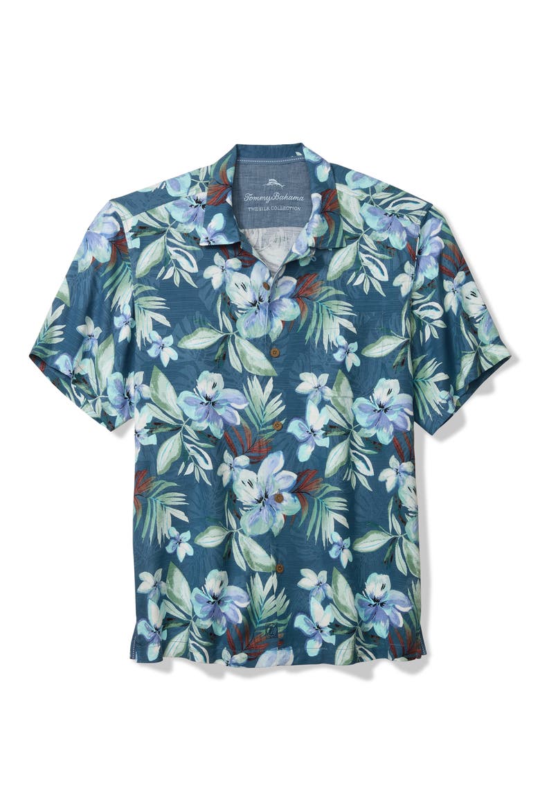 Hibiscus Bluff Silk Camp Shirt, Alternate, color, BLUE ASH
