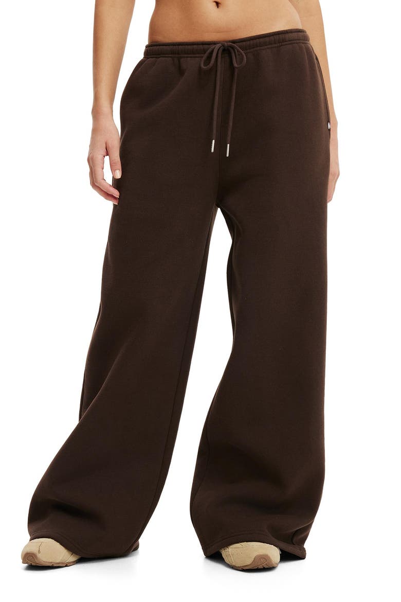 Women's Active Plush Tie Waist Wide Leg Sweatpant, Main, color, French Roast