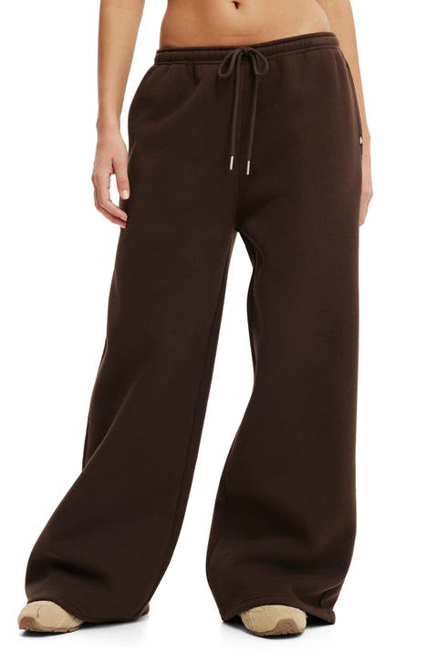 Women's Active Plush Tie Waist Wide Leg Sweatpant