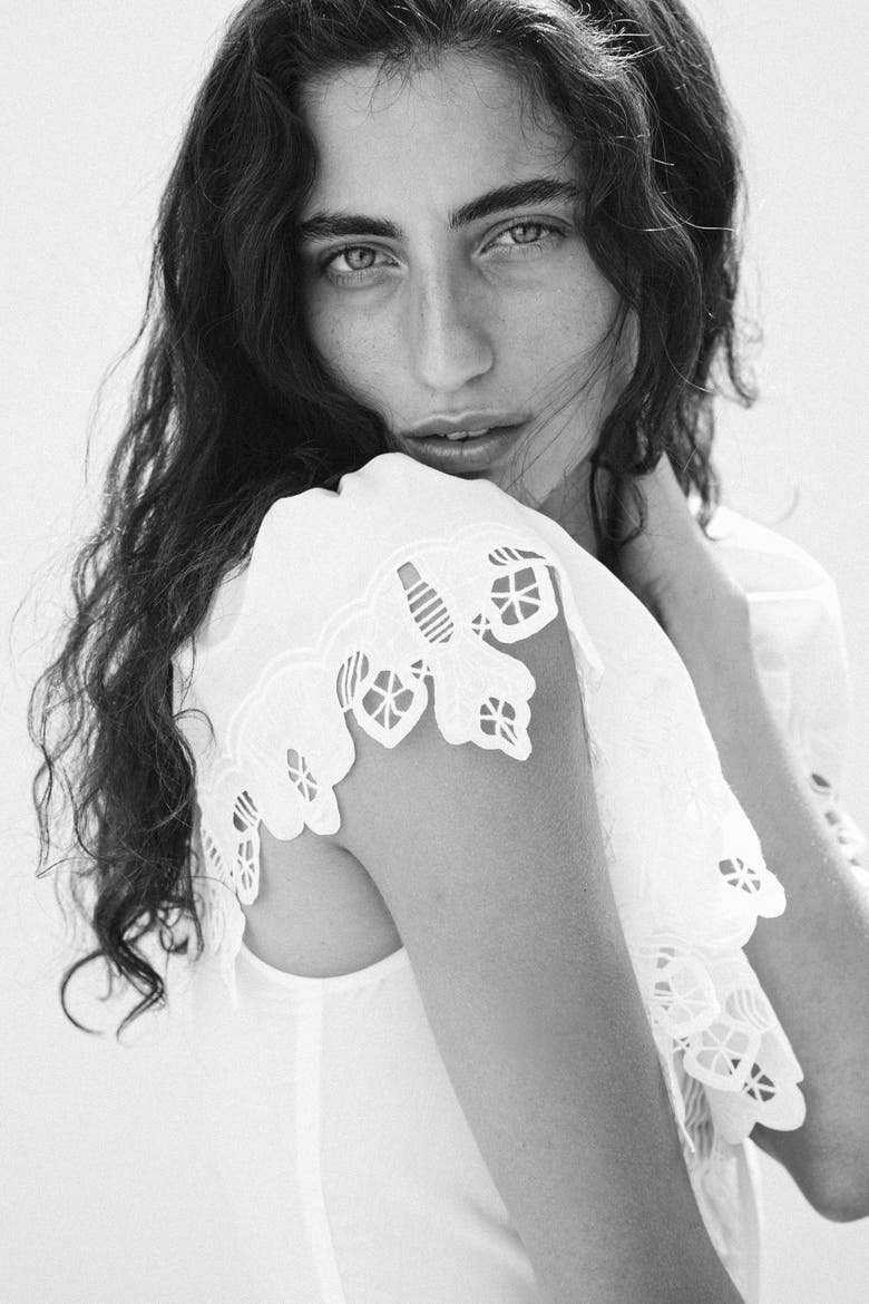 Flounced Eyelet-embroidered Blouse, Alternate, color, White