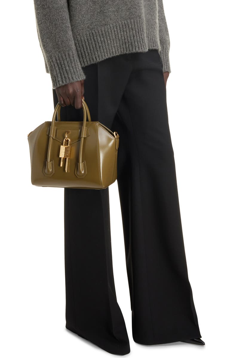 Givenchy Mini Antigona Lock Leather Satchel, Alternate, color,