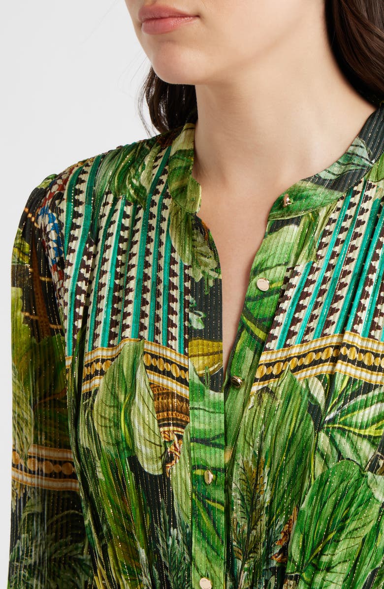 Elie Tahari The Liliou Metallic Floral Print Long Sleeve Dress, Alternate, color, Atrium Garden Print