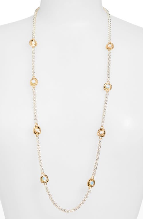 Nordstrom Rack Faux Pearl Station Long Necklace In Metallic