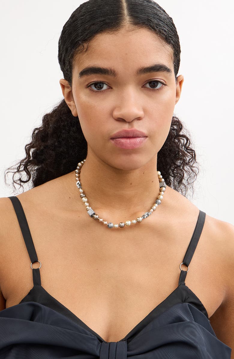 COACH Faux Pearl Collar Necklace, Main, color,