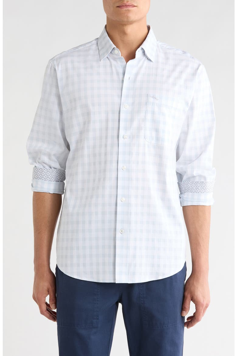 Sarasota Stretch Nuevo Check Button-Up Shirt, Main, color, FOG GREY