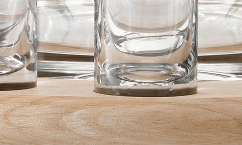 Lsa Set Of 12 Shot Glasses, Glass Ice Bucket & Oak Wood Paddle Board In Transparent