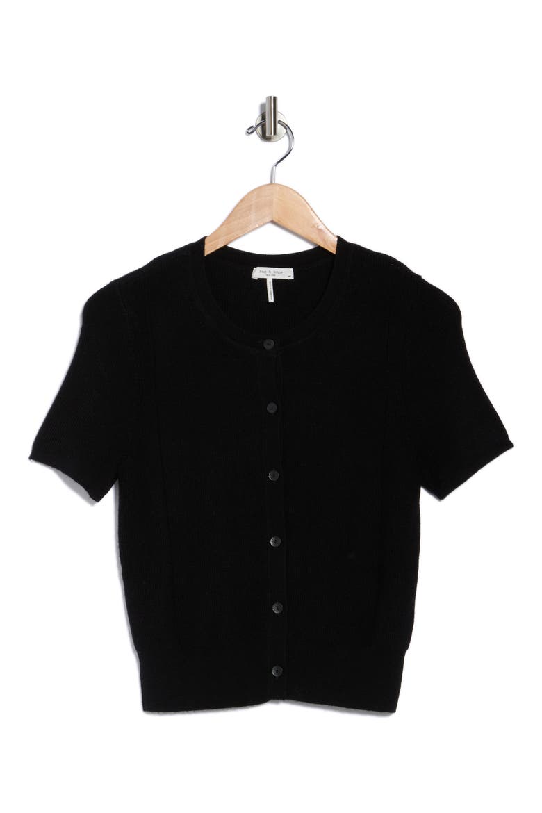Michal Short Sleeve Crop Cardigan, Alternate, color, BLACK
