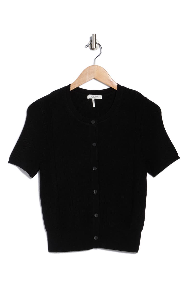 rag & bone Michal Short Sleeve Crop Cardigan, Alternate, color, Black