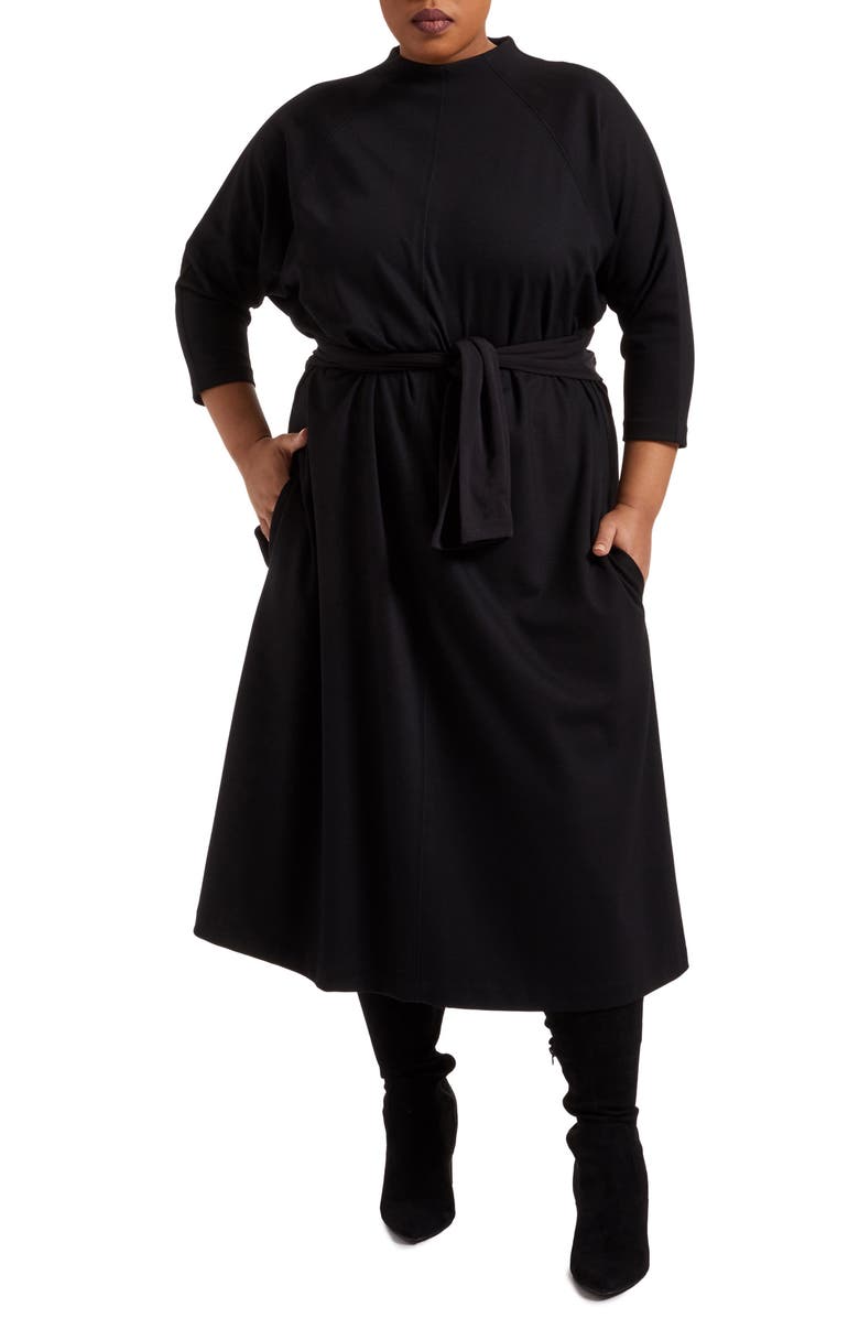 Pari Passu Janice Mock Neck Belted Ponte Midi Dress, Alternate, color,