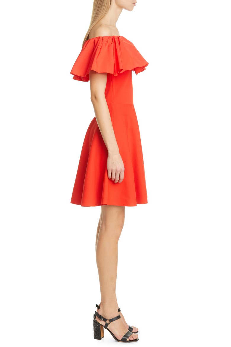 Ruffle Off the Shoulder Minidress, Alternate, color, RED ORANGE