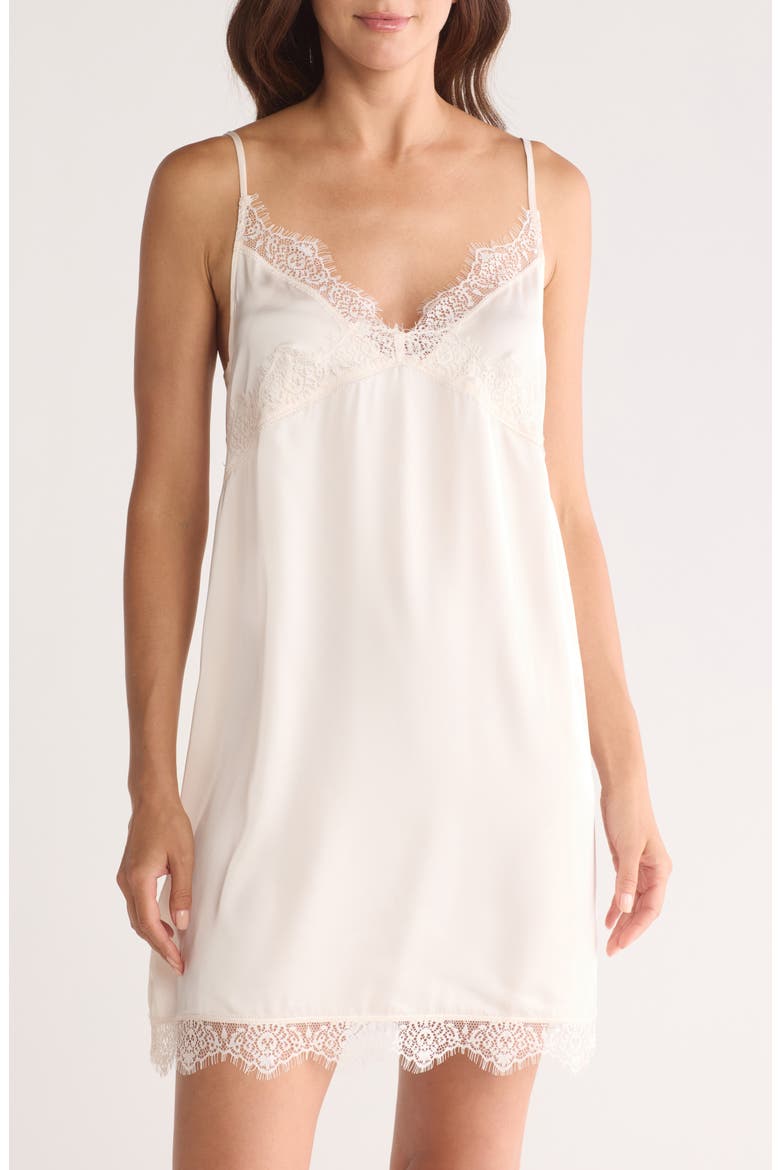 Lace Trim Satin Chemise, Main, color, SAKURA PINK