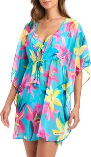 BLEU by Rod Beattie Floral Semisheer Cover-Up Caftan