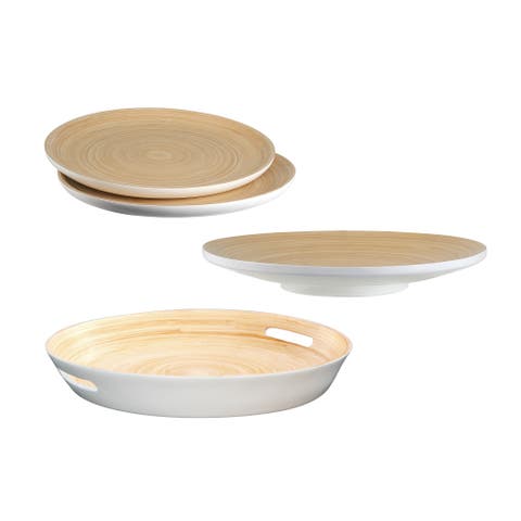 4 Piece Serving Tray & Plate Set