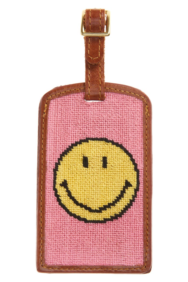 Smiley® x Smathers & Branson Smiley Face Needlepoint Luggage Tag (Nordstrom Exclusive), Main, color, PINK