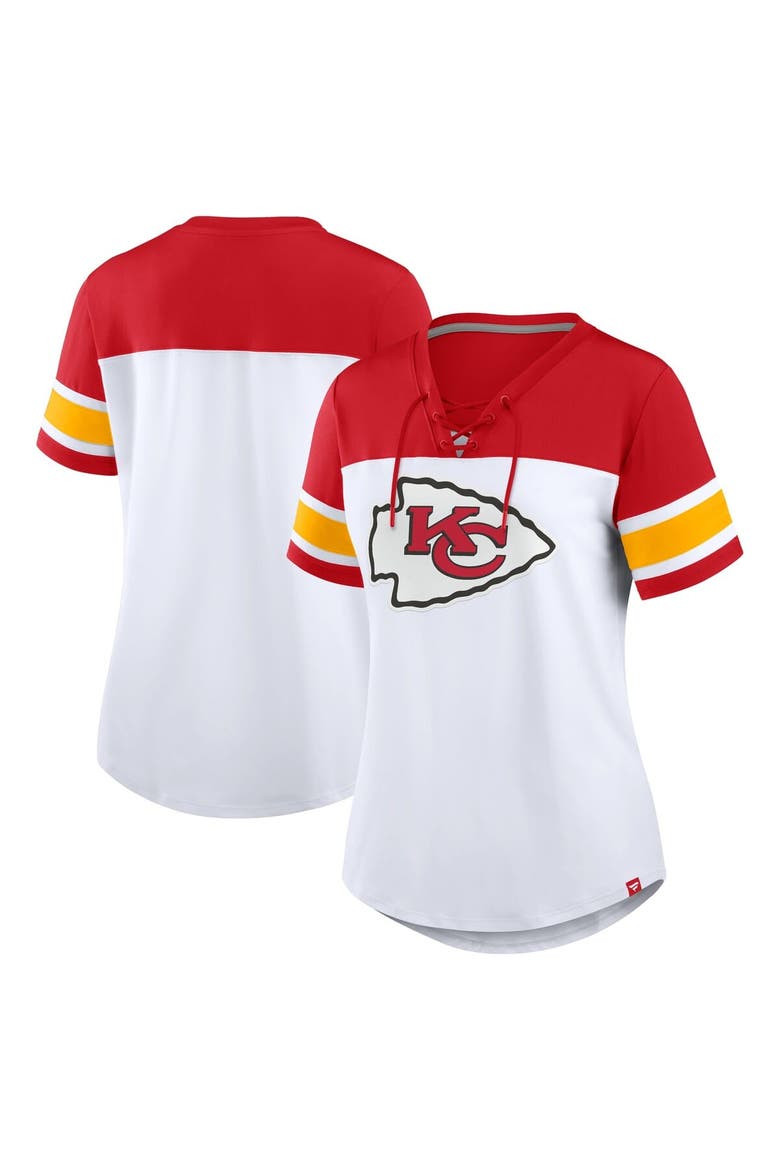 Women's Fanatics White/Red Kansas City Chiefs Athena Lace-Up V-Neck T-Shirt, Alternate, color, White