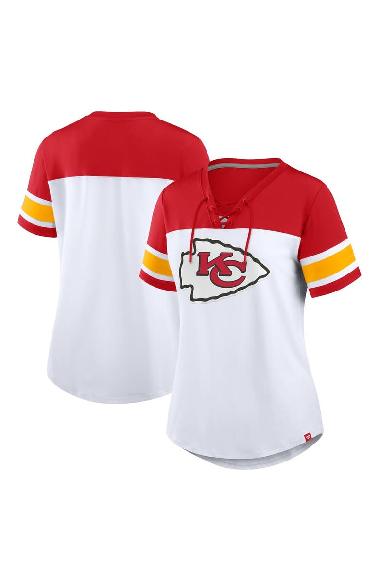 FANATICS Women's Fanatics White/Red Kansas City Chiefs Athena Lace-Up V-Neck T-Shirt, Alternate, color, White