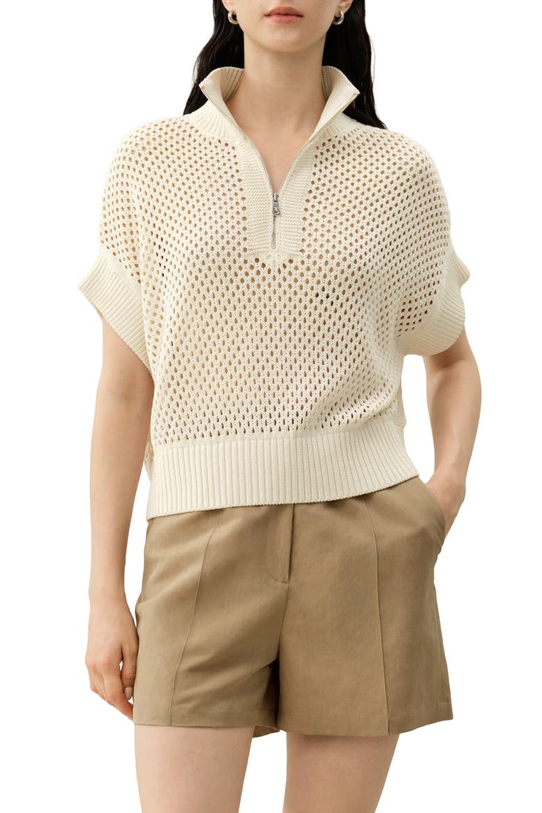 Women's Toscana Pointelle Knit Half-Zip Sweater, Main, color, Lily White