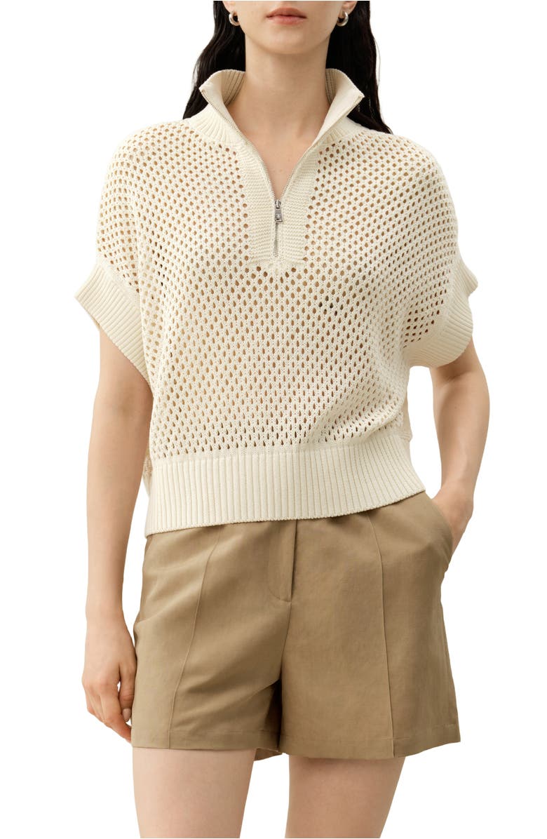 Lilysilk Toscana Pointelle Knit Half-Zip Sweater, Main, color, Lily White