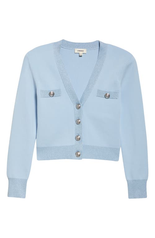 L Agence Taya V-neck Cardigan In Blue Fog Lurex/nickel