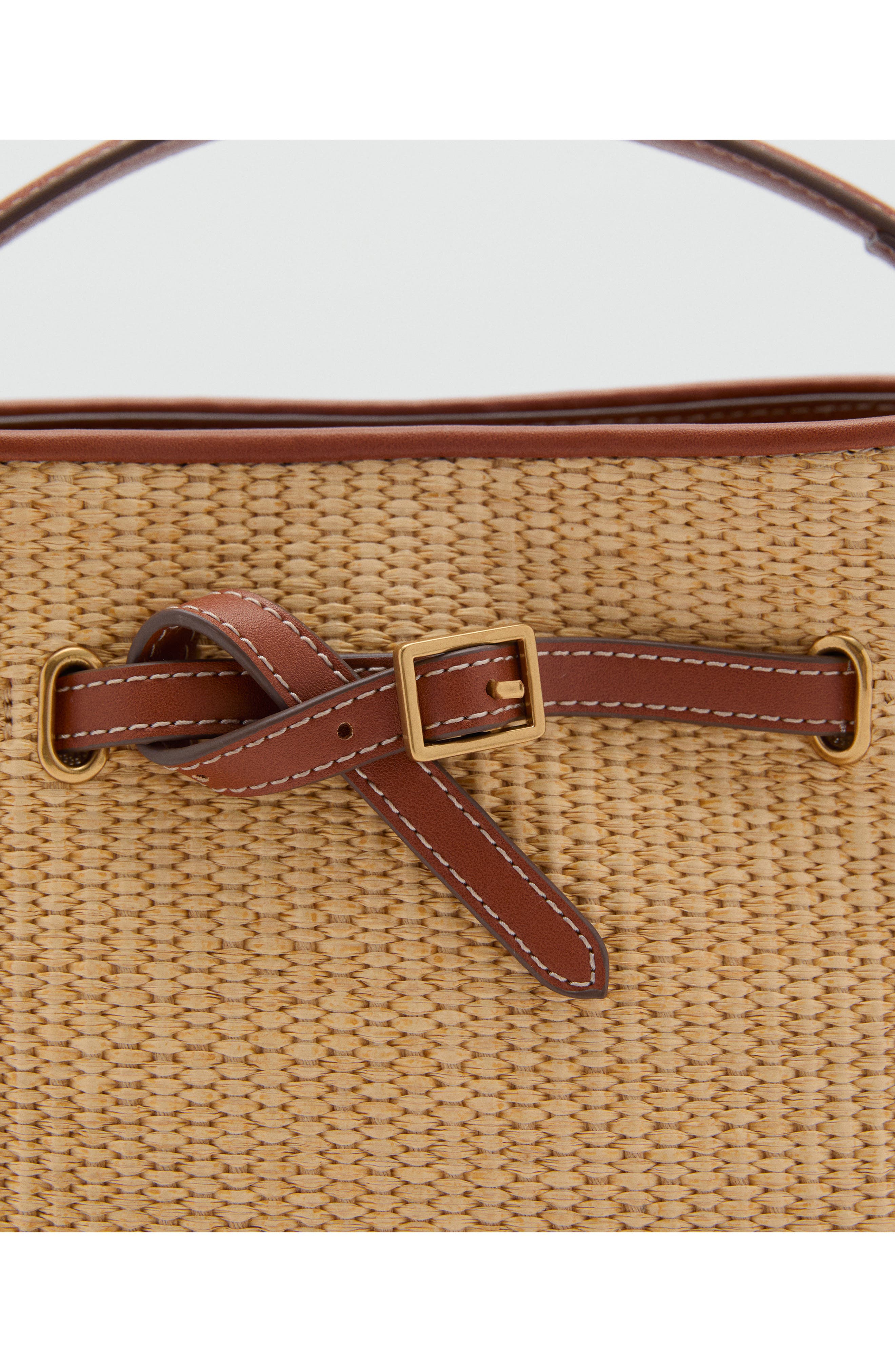 MANGO Canvas & Faux Leather Bucket Bag, Alternate, color, 