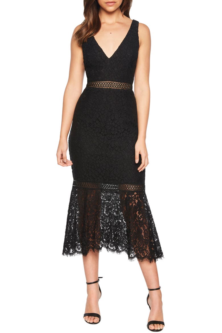 Sienna Lace Trumpet Dress (Nordstrom Exclusive), Main, color, BLACK