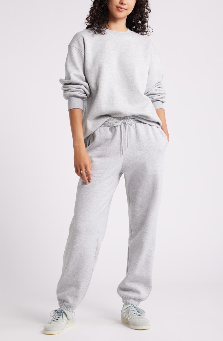 BP. Fleece Detail Oversize Crewneck Sweatshirt, Alternate, color, Grey Soft Heather