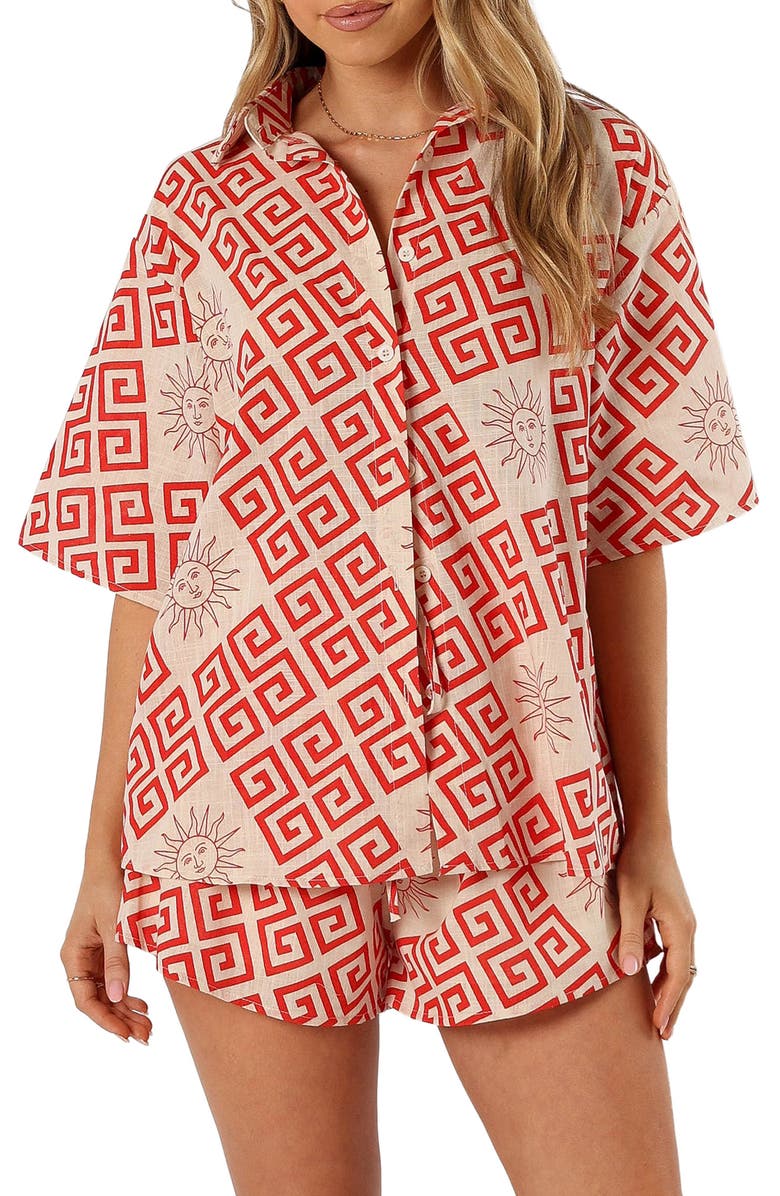 Petal & Pup Isabella Two-Piece Cotton Button-Up Shirt & Shorts Set, Main, color, 