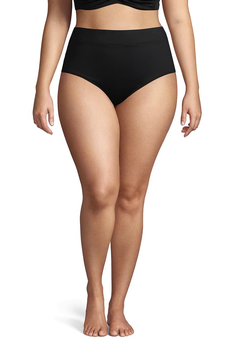 Plus Size Tummy Control High Waisted Bikini Swim Bottoms, Main, color, Black