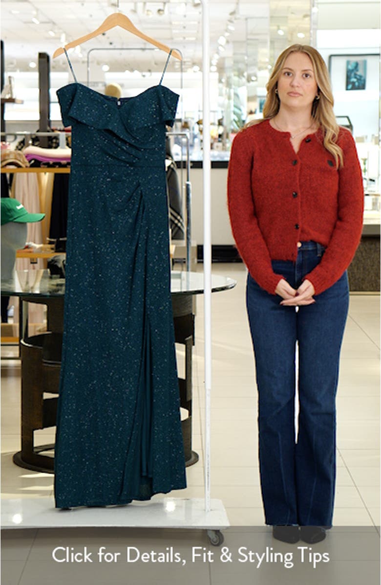 Off the Shoulder Stretch Metallic Jacquard Gown, sales video thumbnail