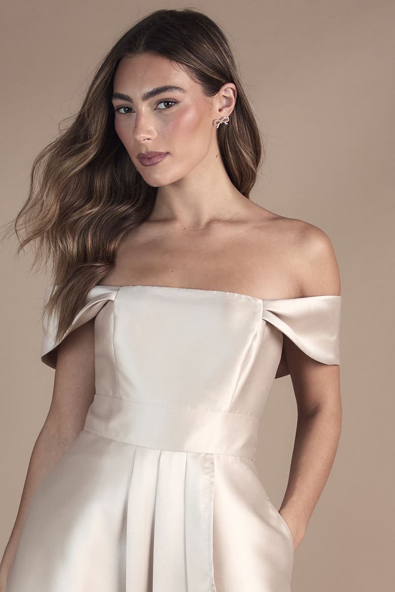 Bardot Twill Bridesmaid Dress, Alternate, color, Champagne